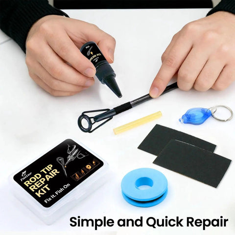 All In One Pro Grade Fishing Rod Tip Repair Kit With 10 Top Eyelets, UV Resin, Epoxy, Wrapping Thread, Glue, Sandpaper