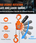 Manual Lever Chain Hoist Quarter Ton Come Along Ten Ft G80 Chain with 360 Rotating Hook and reinforced handle