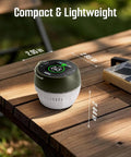 Portable Carbon Monoxide Detector With Ambient Light, Magnetic Mount And Metal Hook on wooden table, compact size
