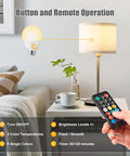 Remote-controlled lamp operation with hand holding remote near lit table lamp, illustrating vintage LED Edison bulbs set of 6 with 6W power.