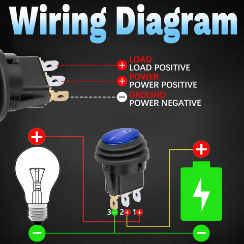 Round Rocker Switch 12V SPST On Off Toggle 3 Pin With Waterproof Cover For Marine Automotive RV And Boat Use LED Indicator Light Easy 20mm Panel Cutout Install Durable Waterproof Panel Mount wiring diagram