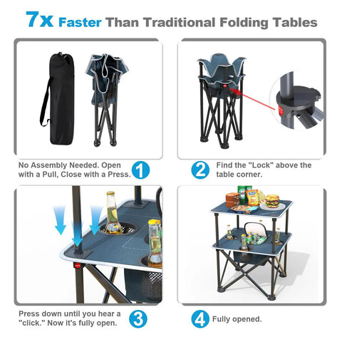 Folding Beach Table For Sand Camping With Insulated Cooler Storage And Four Cup Holders Portable Pop Up Picnic Table Lightweight Outdoor Side Table For Outdoor Use setup process