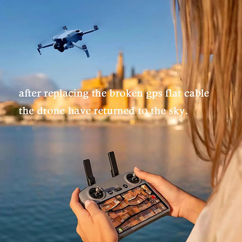 Person using controller to operate DJI drone with GPS Ribbon Cable Replacement For DJI Mini 4 Pro Drone GPS Module in flight