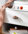 Eight Pcs Sports Ball Dresser Knobs For Kids Baseball Basketball Football Soccer Drawer Pulls With Screws Cabinet Handles For Nursery Decor Kid Friendly Classic Style on white dresser