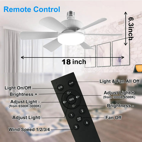 Image showing a 2 Pack Socket Fan Light With Remote, 18 Inch Low Profile Ceiling Fan Light Kit, dimmable LED bulbs, with remote control features.