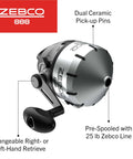 888 Spincast Fishing Reel With Bite Alert, Size 80, Changeable Right Or Left Hand Retrieve, 2.6 To 1 Gear Ratio, Pre Spooled With 25 Lb Line