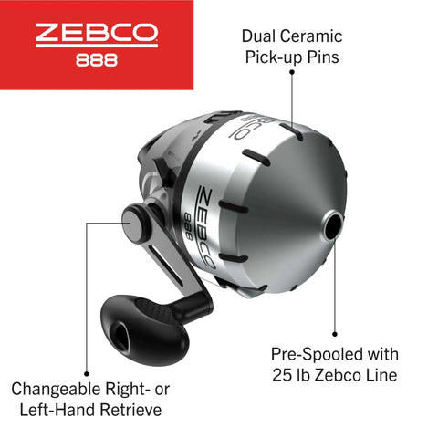 888 Spincast Fishing Reel With Bite Alert, Size 80, Changeable Right Or Left Hand Retrieve, 2.6 To 1 Gear Ratio, Pre Spooled With 25 Lb Line