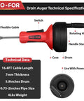 Workhorse Manual Or Drill Powered Drain Snake With Sixteen Point Four Foot Manganese Steel Cable for tight pipe cleaning.