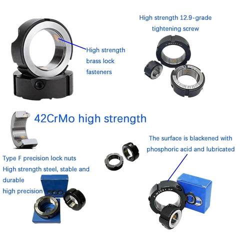 2 Pack M35 X 1.5 F Type Precision Lock Nuts For Roller Screws crafted from 42CrMo alloy steel with brass fasteners and lubricated surface.