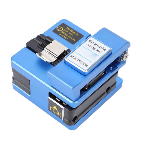 Fabater Fiber Cleaver Universal 3 In 1 Fixture FTTH Fiber Cutting Machine Optical Cutter with blue non-slip base.