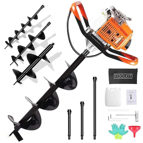 72cc Two Stroke Gas Powered Auger Post Hole Digger Kit With 3 Drill Bits 4 Inch 6 Inch 8 Inch And 3 Extension Rods 8 Inch 12 Inch 20 Inch for garden use