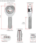 Beefed Up 1/2 Inch Heim Joints Rod End Kit with detailed measurements, chromoly panhard right and left hand thread tube adapter and jam nut