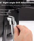 Get Tough With This Compact Drill Accessory Kit Featuring Two 105 Degree Right Angle Adapters, A Bending Flexible Extension Shaft And A Massive 12 In 1 Screwdriver Bit Set Perfect For Hitting Tight Spots Like A Pro. 105° alloy right-angle adapter for narrow spaces