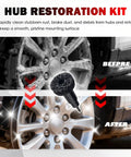 No Sweat All In One Wheel Hub And Brake Rotor Cleaning Kit With Heavy Carbon Steel Wire Brushes and Quick Swap Adapter for Brake Dust Knockout and Rust Extraction On Your Daily Driver, before and after cleaning results.