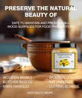 Straight Up Beeswax Cutting Board Finish Wax Blended With Carnauba And Fresh Lemon Orange Oils To Nourish Wood Butcher Blocks And Keep Your Kitchen Gear Looking Sharp 3.5 Oz Tin next to a wooden bowl.