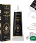 Heavy Duty Jewelry Glue For Gemstones And Metal 120ML Professional Grade With Precise Applicator pictured with jewelry