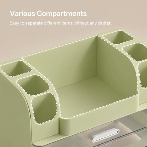Spacious Desk Organizer With Pencil And Pen Holder 2 Drawers And Side Compartments Desktop Storage for office, home, school.