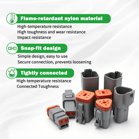 DT 2-Pin Waterproof Automotive Wire Connector Kit Gray With DT04-2P Male And DT06-2S Female, features and benefits diagram