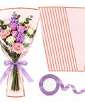 25 Pcs Flower Bouquet Wrapping Bags 17.7 X 10.9 Inches with 72 Ft Decorative Ribbon, bouquet wrapped with purple ribbon