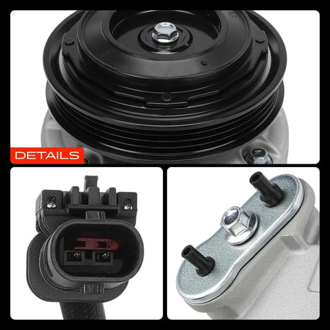 Close-up of Premium AC Compressor With Clutch Replacement, showing pulley and connector details for Chevrolet GMC Tahoe Yukon.