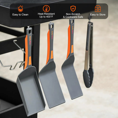 Four Piece Non Stick Griddle Kit For Blackstone Griddles Includes Large Spatula Long Spatula Griddle Scoop And Tong Tailgate Ready Barbecue