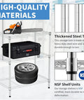 Adjustable Four Tier Wire Shelving Unit With Black Metal Frame And Plastic PP Shelves for NSF certified storage with tools displayed