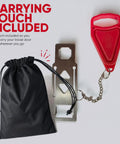 Door Lock For Extra Security And Privacy While Traveling Portable Travel Lockdown Prevent Entry And Keep Your Family Safe Red Ideal For Hotels Dorms Apartments And Bedrooms On The Go Easy To Use Yet Durable Travel Essential Safety Gear shown with carrying pouch