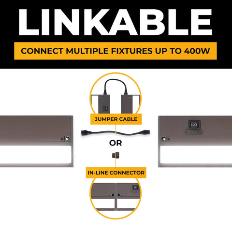 Linkable connectors for Hardwired Or Plug In LED Under Cabinet Lighting Kit 24 Inch Bronze Finish 3 CCTs 2700K 3000K 4000K Dimmable