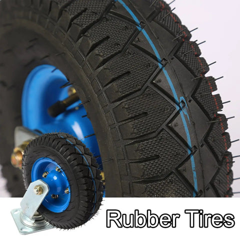 Heavy Duty Rubber Wheel Casters With Pneumatic Tires And Swivel Brake showing a close-up of rubber tires and galvanized steel components.