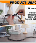 Person wrapping cables with 3 Pack Spiral Wrap Cable Protector for cables and hoses with 1/4 inch, 1/2 inch, and 3/8 inch outer diameters