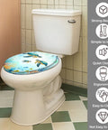 Toilet Seat Round Resin for Bathroom on a toilet, featuring ocean-themed design, placed in a stylish bathroom setting.