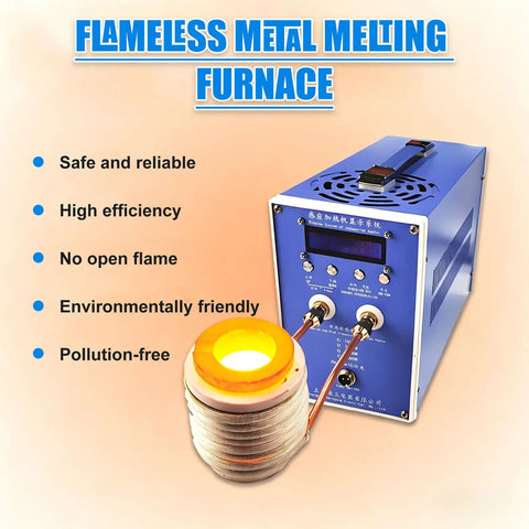 High Frequency Induction Heater 6000W Flameless Metal Melting Furnace with control panel and melting coil, ideal for metalworking.