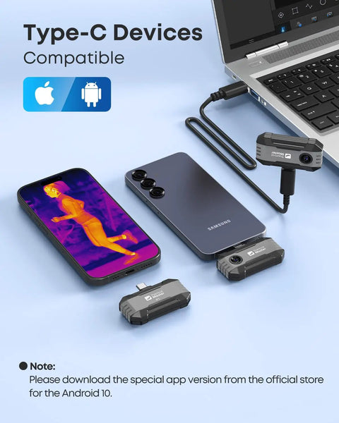 USB-C Thermal Imaging Camera For Android And iPhone, Grab-And-Go Handheld Pro-Grade 320x240 Infrared Imager connected to devices