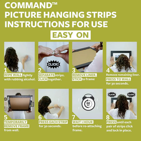 Instructions for using Damage Free Picture Hanging Strips For Walls No Tools Needed Medium And Large White Mounts