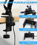 Clamp detail of 12X Magnifying Glass With Light And Clamp, Ultra Long 3-Section Arm, showing stability and flexibility on desk.