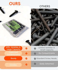 Comparison of 625 Piece Self Tapping Screws Set With 14 Sizes M2 M3 M4 with competitors highlighting storage and durability