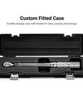 Industrial Three Eighth Inch Drive Torque Wrench With 15 To 75 Ft Pound Range Dual Scale Readouts in black fitted case
