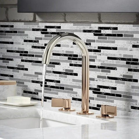 Stylish kitchen sink with Self Adhesive Peel And Stick Kitchen Backsplash Tiles Gray 12x12 In 10 Sheets Vinyl Decorative Tile Panels