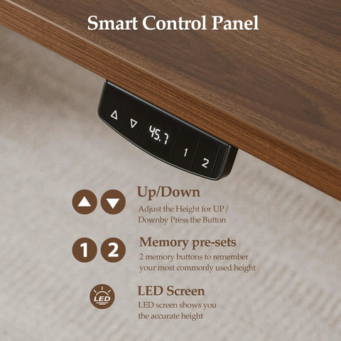 Klicelor 48 x 28 Electric Standing Desk With Memory Presets And Hooks Height Adjustable Smart control panel with LED display