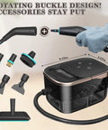 High Pressure Steam Cleaner For Home Deep Clean Blasts Scalding Hot Vapor To Erase Tough Grease From Tile And Sofa Chemical Free Method Leaves Zero Residue Behind A Trusted Workhorse For Kitchen Garage And Auto Detailing, featuring a rotating buckle design and various accessories.