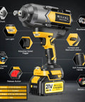 Badass Cordless Impact Wrench Cracks 1200 Nm Legit Torque 1/2 Inch Brushless Impact Gun Kit features detail view with buttons and LED.