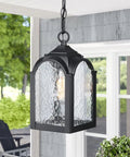 Waterproof Outdoor Pendant Light With Adjustable Chain In Black Finish Modern Farmhouse Exterior Hanging Porch Light