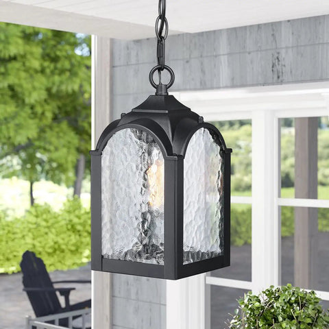 Waterproof Outdoor Pendant Light With Adjustable Chain In Black Finish Modern Farmhouse Exterior Hanging Porch Light