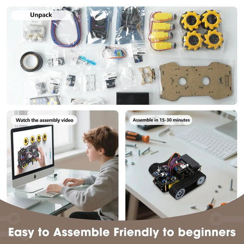 All Terrain Robot Tank Kit For Kids Ages 8 To 12 Arduino Scratch And Python Compatible STEM Toy With Rugged Tracks Remote App Control Learn Coding Hands On Cool Birthday Gift For Boys Girls And Adults, parts layout
