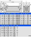 Pneumatic Air Cylinder 63 X 100 With Port Three Eighths, Double Acting, Bore Two And A Half Inch, Stroke Four Inch, Aluminum Body, Screwed Piston Rod, Adjustable Buffer, Max 145 Psi, Operating Temp Minus 4 To 176 F Built To Last. dimension chart