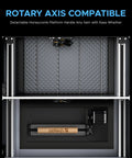 OMTech K40+ 45W CO2 laser engraver interior view with honeycomb bed and mounted laser tube