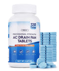 AC Drain Pan Tablets 120 Count for Condensate Systems, Non Clog Pan Cleaner With Odor Control, bottle and tablets