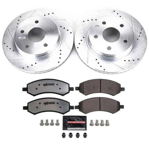PowerStop front brake kit: two drilled and slotted rotors with ceramic pads for Chrysler Aspen, Dodge Durango, Ram 1500