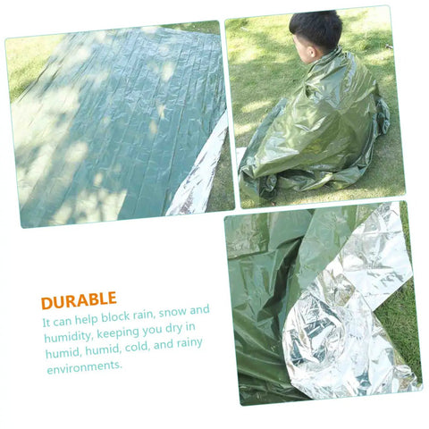 Olive green 3 Pack Thermal Survival Blankets Emergency Kit For Beach Mat Camping Rug Tent Ground Cover Reflective Foil Gear