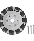 ZAWELIYO double aluminum omni wheel 127mm with 360° rotation and black roller blocks; includes three mounting screws